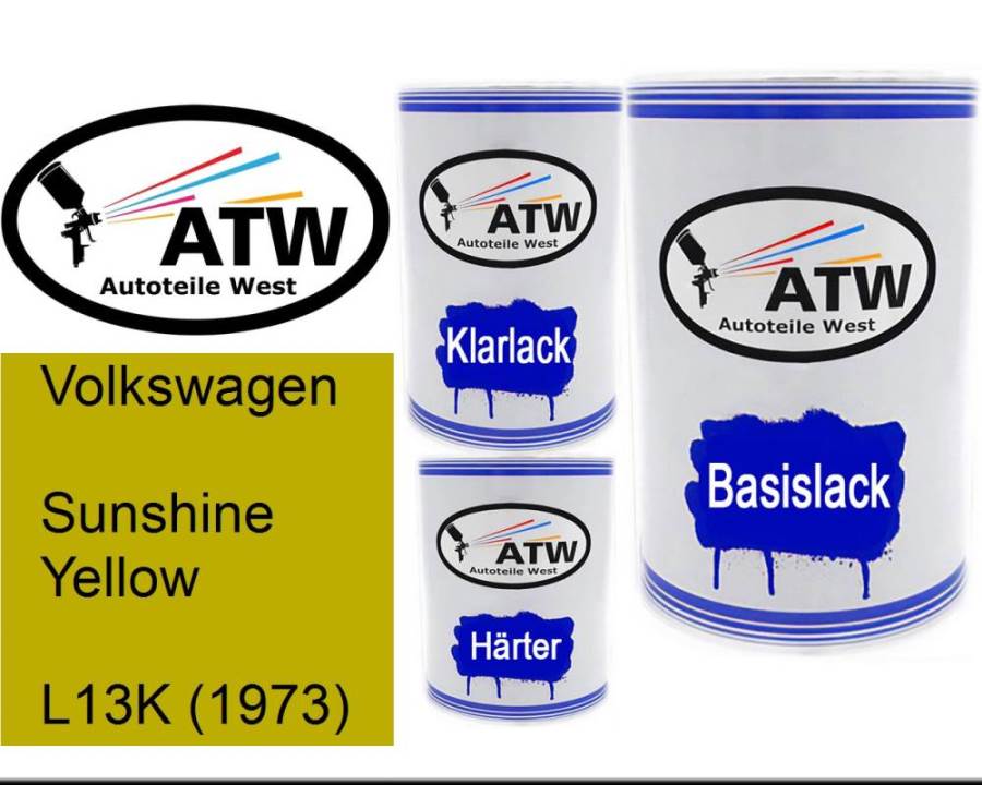 Volkswagen, Sunshine Yellow, L13K (1973): 500ml Lackdose + 500ml Klarlack + 250ml Härter - Set, von ATW Autoteile West.